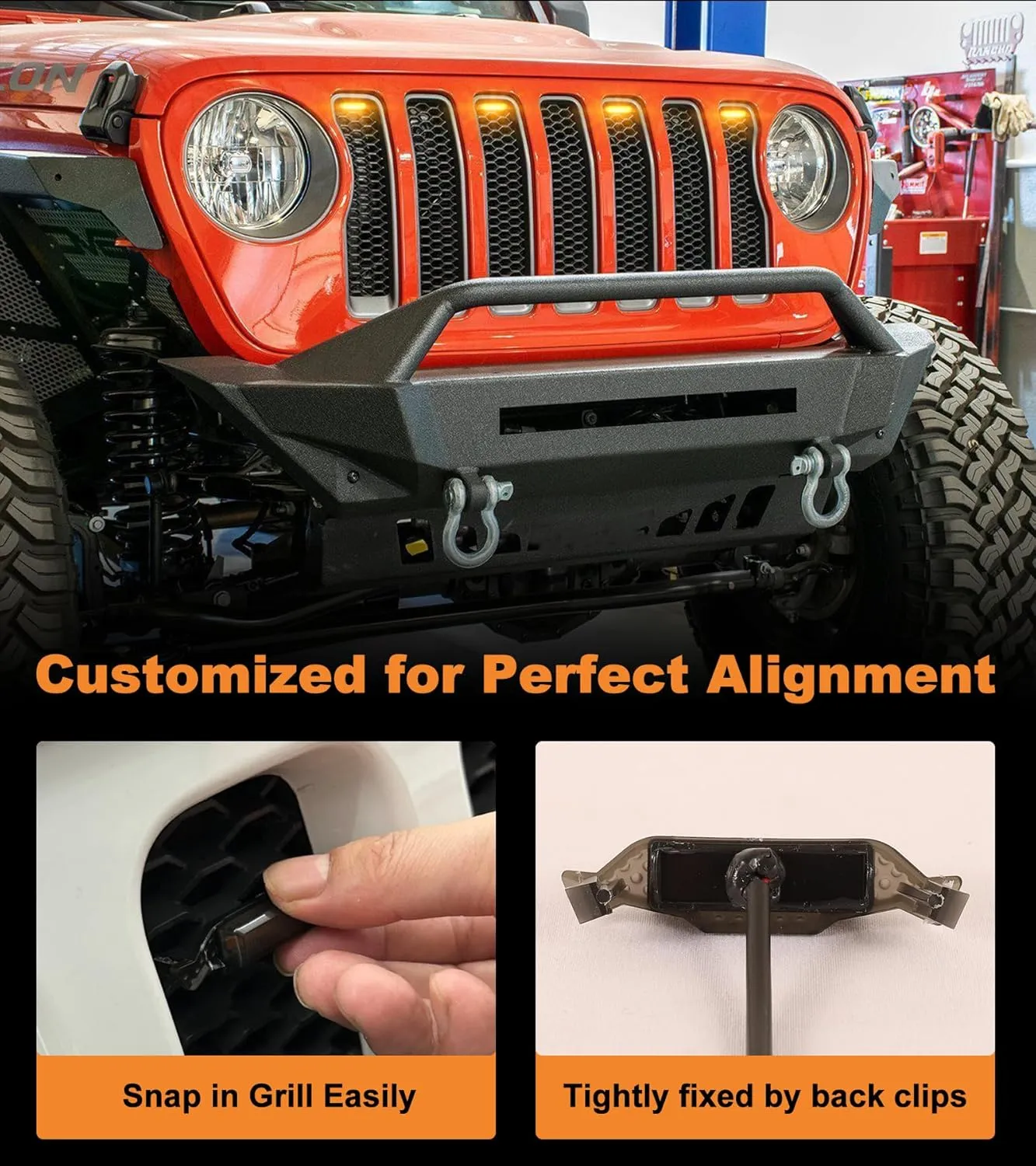 Grill Lights for Jeep Wrangler JL JLU Front Bumper Grille LED Running Marker Lamp Accessories (Amber, 2018-2023)