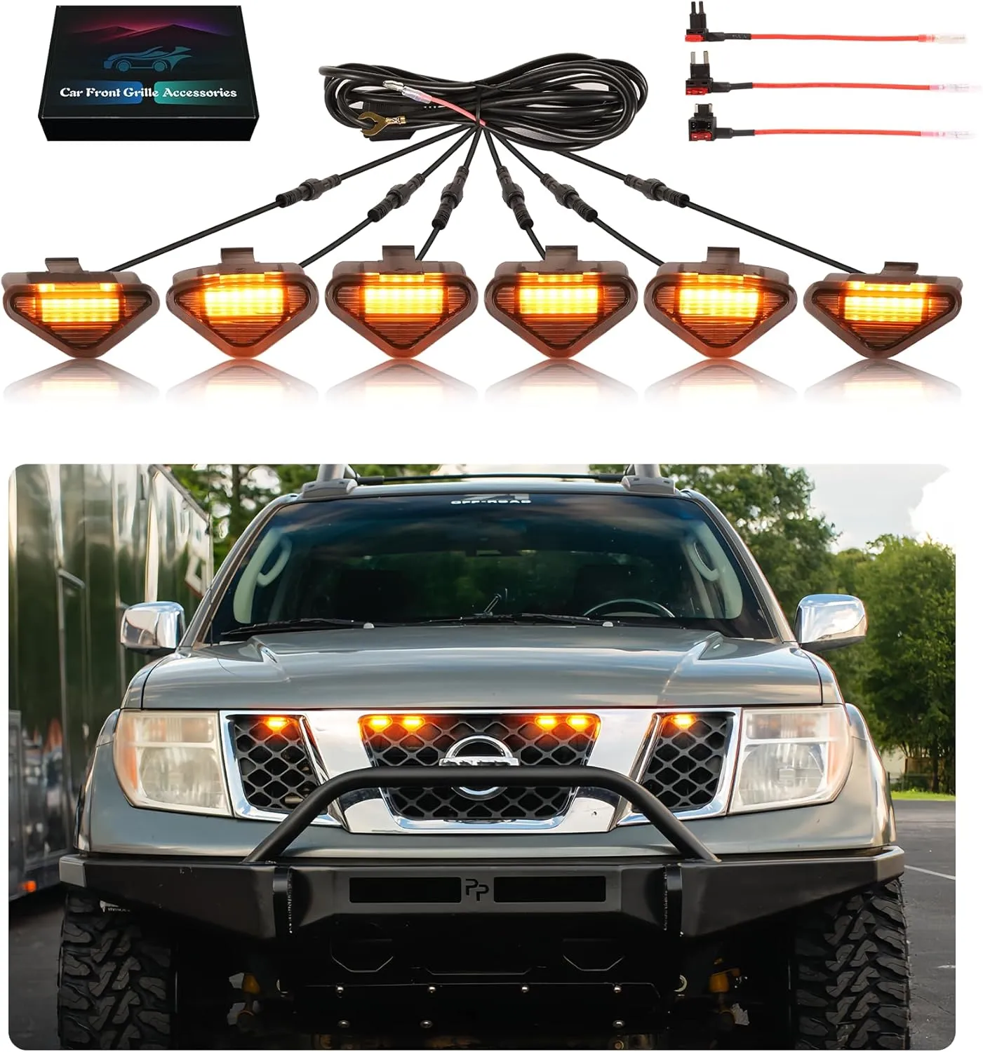 Grill Lights for Nissan Frontier Pathfinder 2005 2006 2007 2008 LED Grill Lights Front Grille Light for 2rd Gen Frontier Accessories 6Pcs (Yellow)