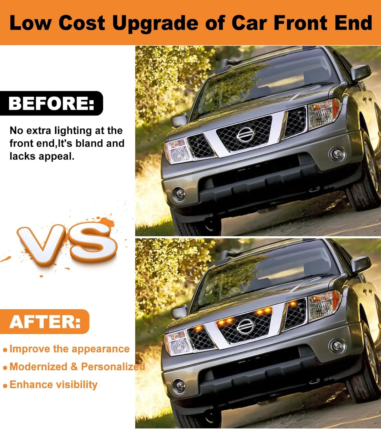 Grill Lights for Nissan Frontier Pathfinder 2005 2006 2007 2008 LED Grill Lights Front Grille Light for 2rd Gen Frontier Accessories 6Pcs (Yellow)