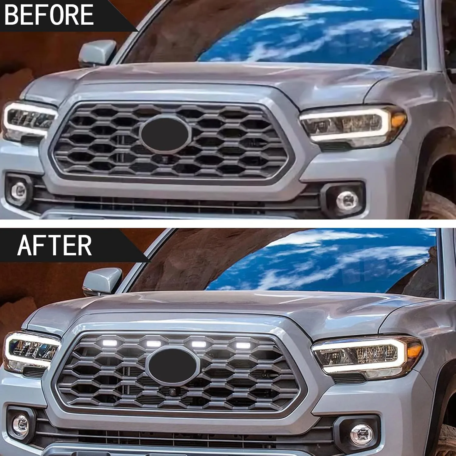 Grill Lights, Raptor Lights for Toyota Tacoma 2020 2021 2022 2023 TRD Off Road&TRD Sport OEM/Aftermarket Grille, 4PCS Front Grille for Raptor Lamps Car Accessories with Two Fuse&White Light