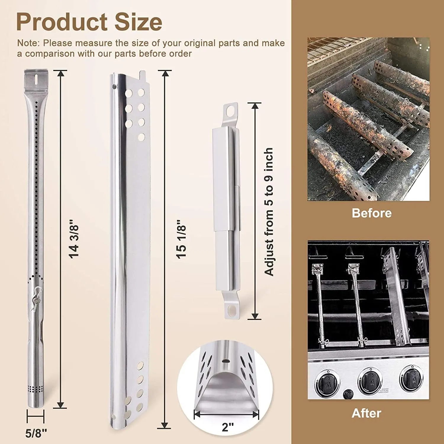 Grill Replacement Parts for Charbroil Advantage 3 Burner 463343015, 463335115, 463435115, 463436815, 463370015, 2 Burner 463642116, 463642015 Models. Grill Burners, Heat Plates and Crossover Tubes