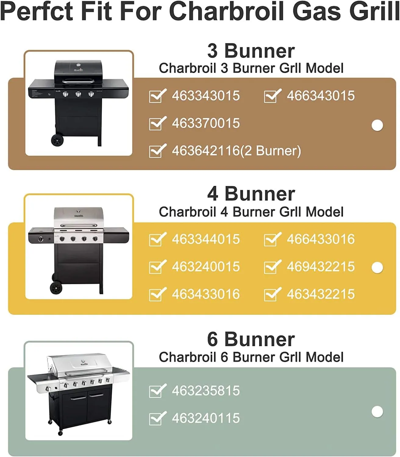 Grill Replacement Parts for Charbroil Advantage 3 Burner 463343015, 463335115, 463435115, 463436815, 463370015, 2 Burner 463642116, 463642015 Models. Grill Burners, Heat Plates and Crossover Tubes