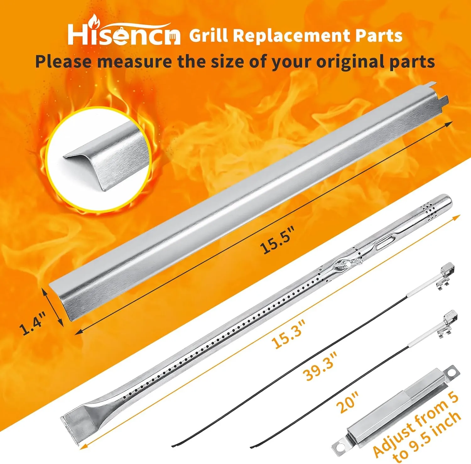 Grill Replacement Parts for Charbroil Performance 4 Burner 463365021 463365522 463352521, 5 Burner 463450022 463448021 463451022, G325-0002-W1 G327-2100-W1, 15.5“ Heat Plate, 15.3” Burner, Igniter
