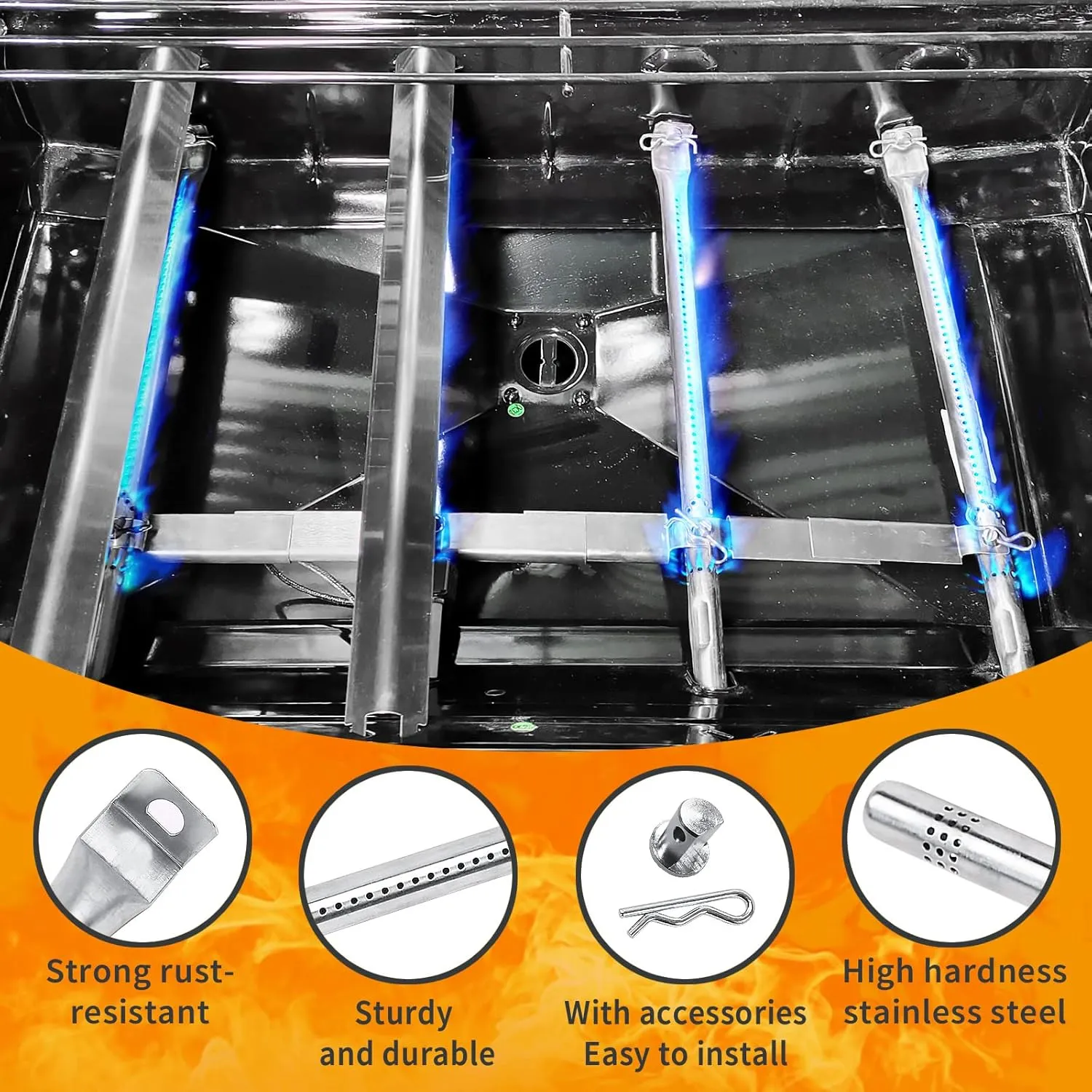 Grill Replacement Parts for Charbroil Performance 4 Burner 463365021 463365522 463352521, 5 Burner 463450022 463448021 463451022, G325-0002-W1 G327-2100-W1, 15.5“ Heat Plate, 15.3” Burner, Igniter