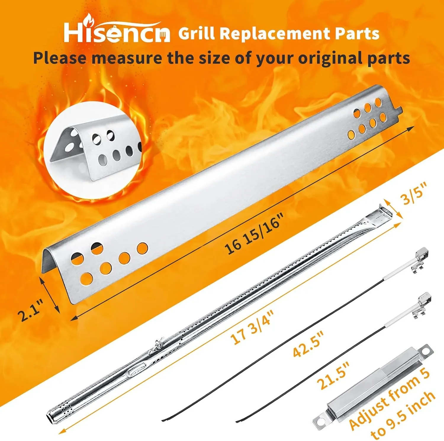 Grill Replacement Parts for Charbroil Performance 463342119, 463335517, 463347017, 463332718, 304 Stainless Steel Grill Parts for Char-Broil 463342118, 463376017, 463332718, 16 15/16" Heat Plate