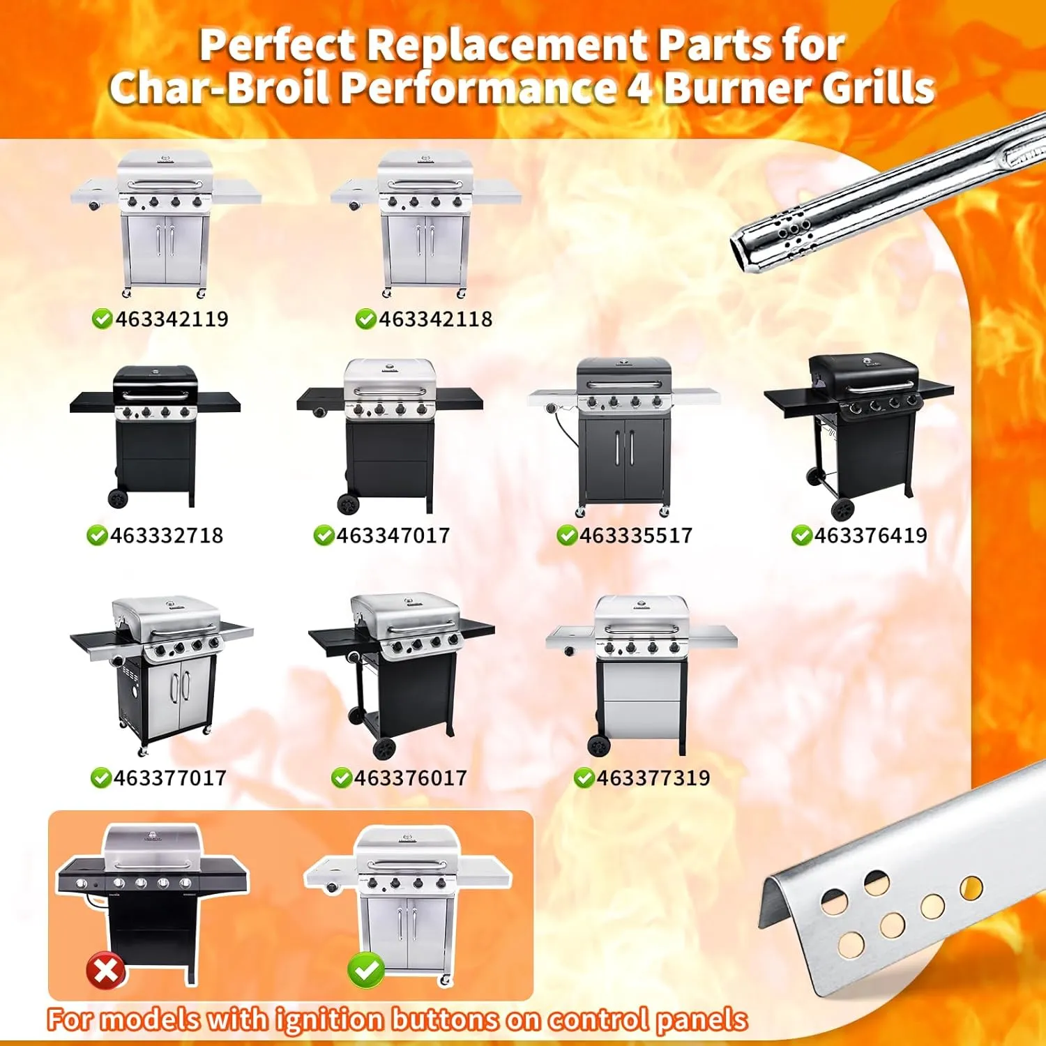 Grill Replacement Parts for Charbroil Performance 463342119, 463335517, 463347017, 463332718, 304 Stainless Steel Grill Parts for Char-Broil 463342118, 463376017, 463332718, 16 15/16" Heat Plate