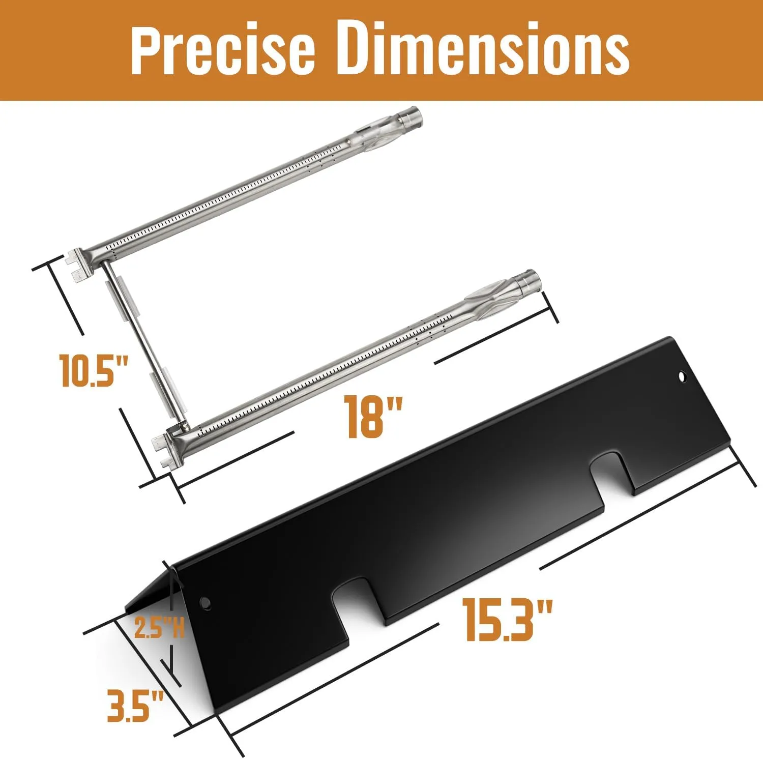Grill Replacement Parts for Weber GS4 Spirit II 200 Series, Spirit II E-210, S-210 (Front-Mounted Control), Porcelain-enameled 7635 Flavorizer Bars and Stainless Steel 69785 Burner Tubes Set