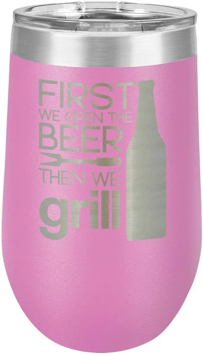 GRILL THINGS LIGHT PURPLE 16 oz Stemless Wine Glass with Lid | Laser Engraved Insulated Drink Tumbler With grilling Quotes | Best Gift Idea For Birthday with BBQ Quotes | OnlyGifts.com