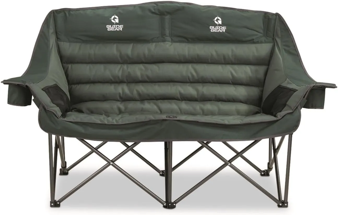 Guide Gear Oversized XL Padded Camping Sofa, Portable, Folding, Large Camp Lounge Couch for Outdoor, Adults, Men and Women, Heavy-Duty 600-lb. Capacity, with Cup Holder