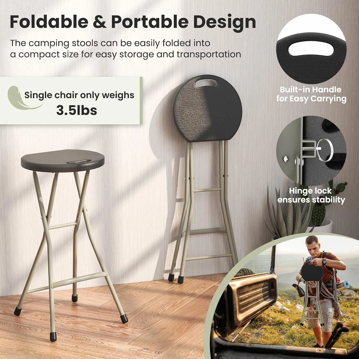 GYMAX Folding Stool, 28in Portable Collapsible Bar Stool with Handle & Steel Frame, 330lbs Sturdy Foldable Lightweight Metal Chair for Outdoor/Indoor Kitchen Home Bar, Assembly Free (Set of 1, 28inch)