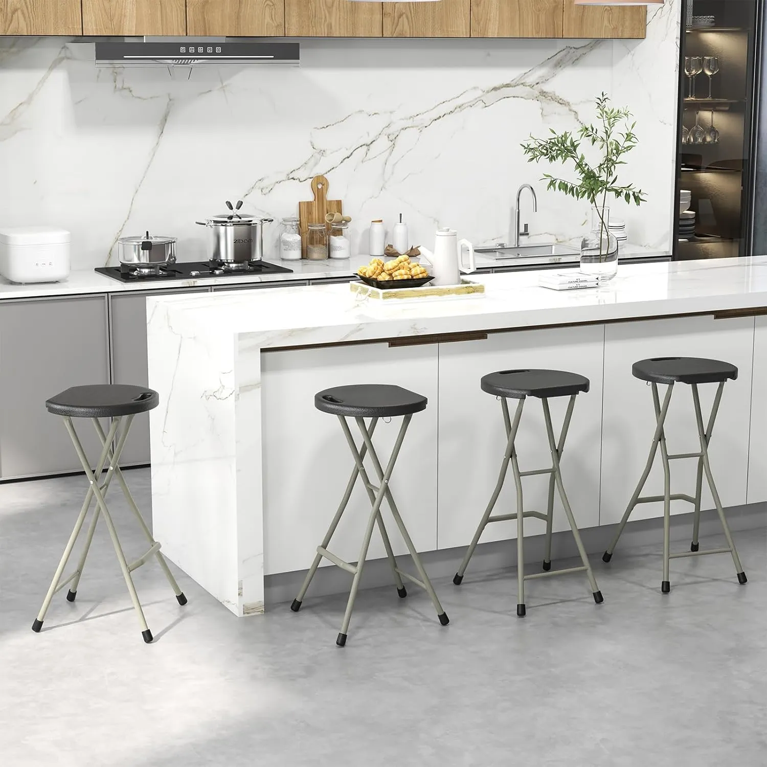 GYMAX Folding Stool, 28in Portable Collapsible Bar Stool with Handle & Steel Frame, 330lbs Sturdy Foldable Lightweight Metal Chair for Outdoor/Indoor Kitchen Home Bar, Assembly Free (Set of 1, 28inch)