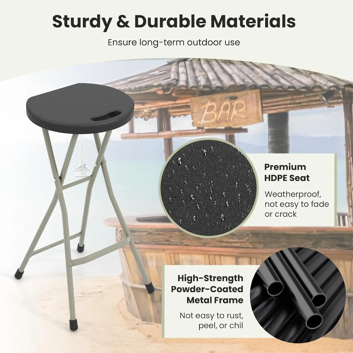 GYMAX Folding Stool, 28in Portable Collapsible Bar Stool with Handle & Steel Frame, 330lbs Sturdy Foldable Lightweight Metal Chair for Outdoor/Indoor Kitchen Home Bar, Assembly Free (Set of 1, 28inch)