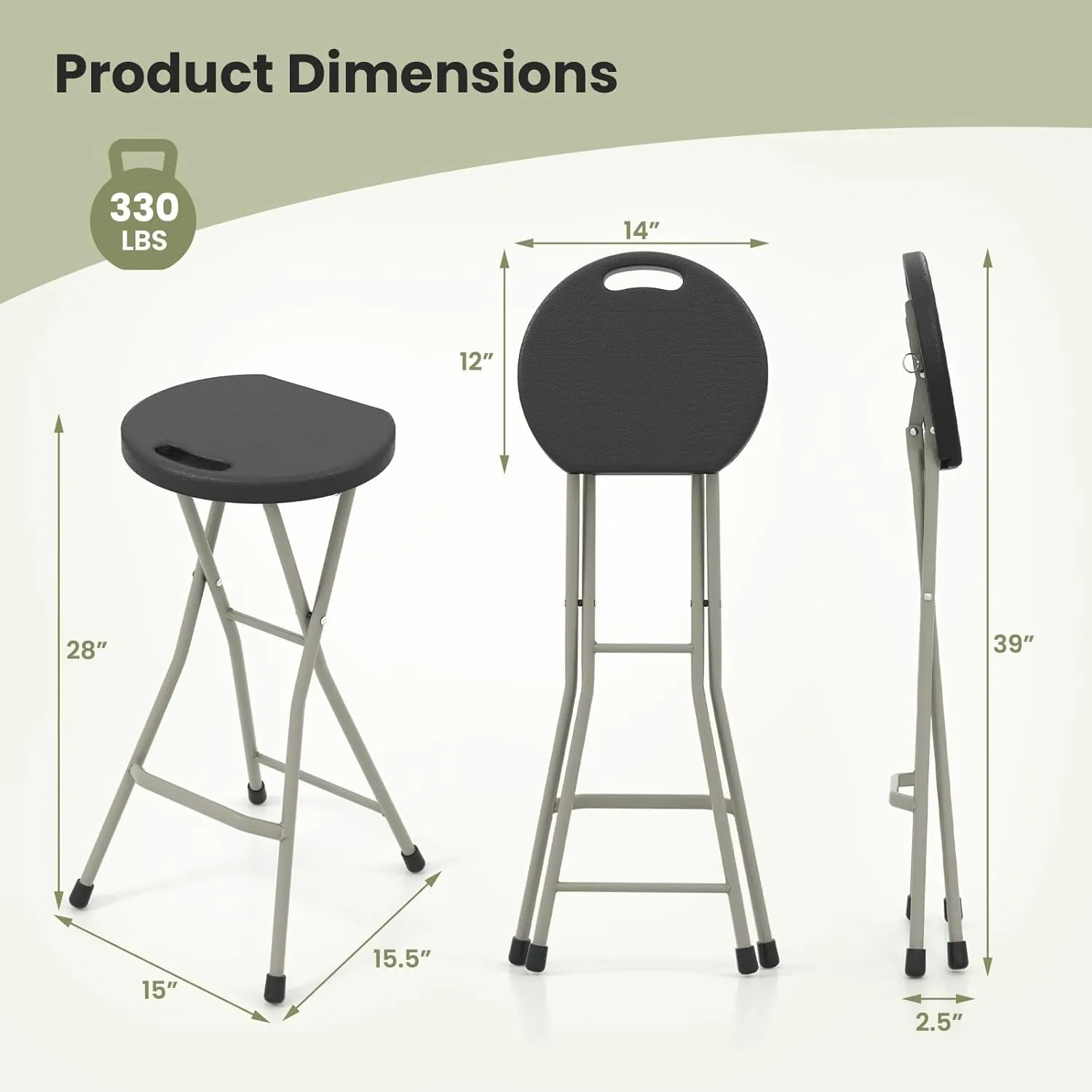 GYMAX Folding Stool, 28in Portable Collapsible Bar Stool with Handle & Steel Frame, 330lbs Sturdy Foldable Lightweight Metal Chair for Outdoor/Indoor Kitchen Home Bar, Assembly Free (Set of 1, 28inch)