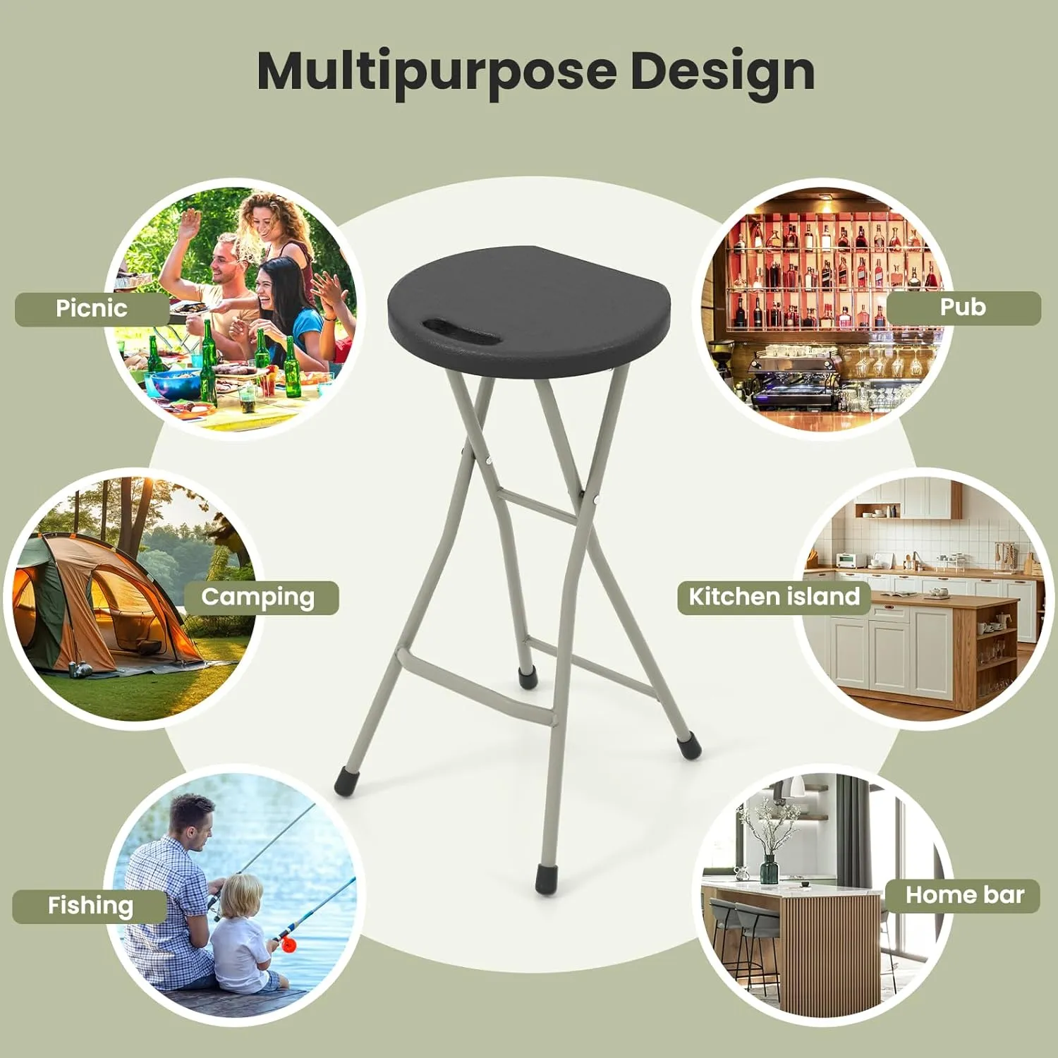 GYMAX Folding Stool, 28in Portable Collapsible Bar Stool with Handle & Steel Frame, 330lbs Sturdy Foldable Lightweight Metal Chair for Outdoor/Indoor Kitchen Home Bar, Assembly Free (Set of 1, 28inch)