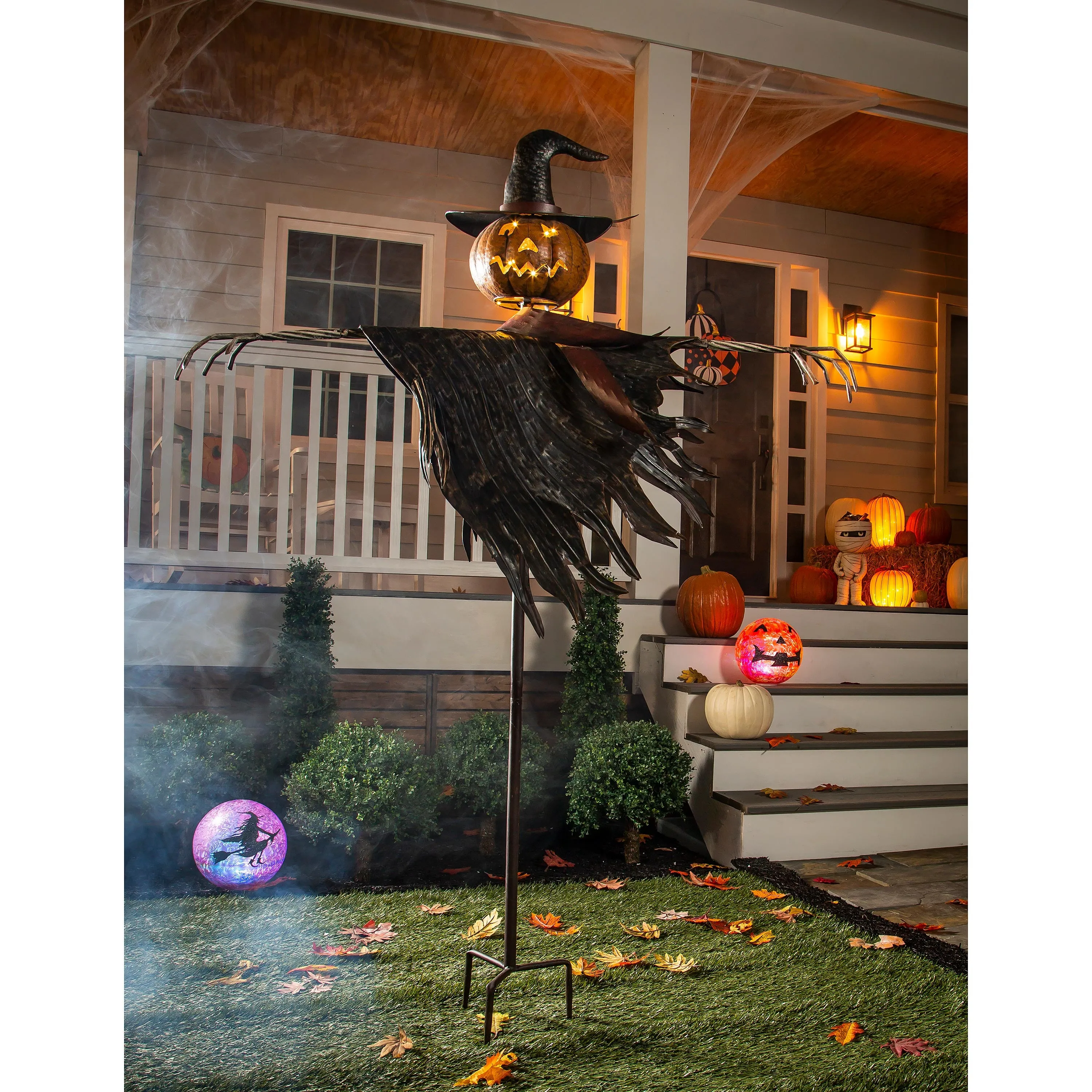 Halloween Solar Scarecrow Jack O' Lantern Metal Ground Stake