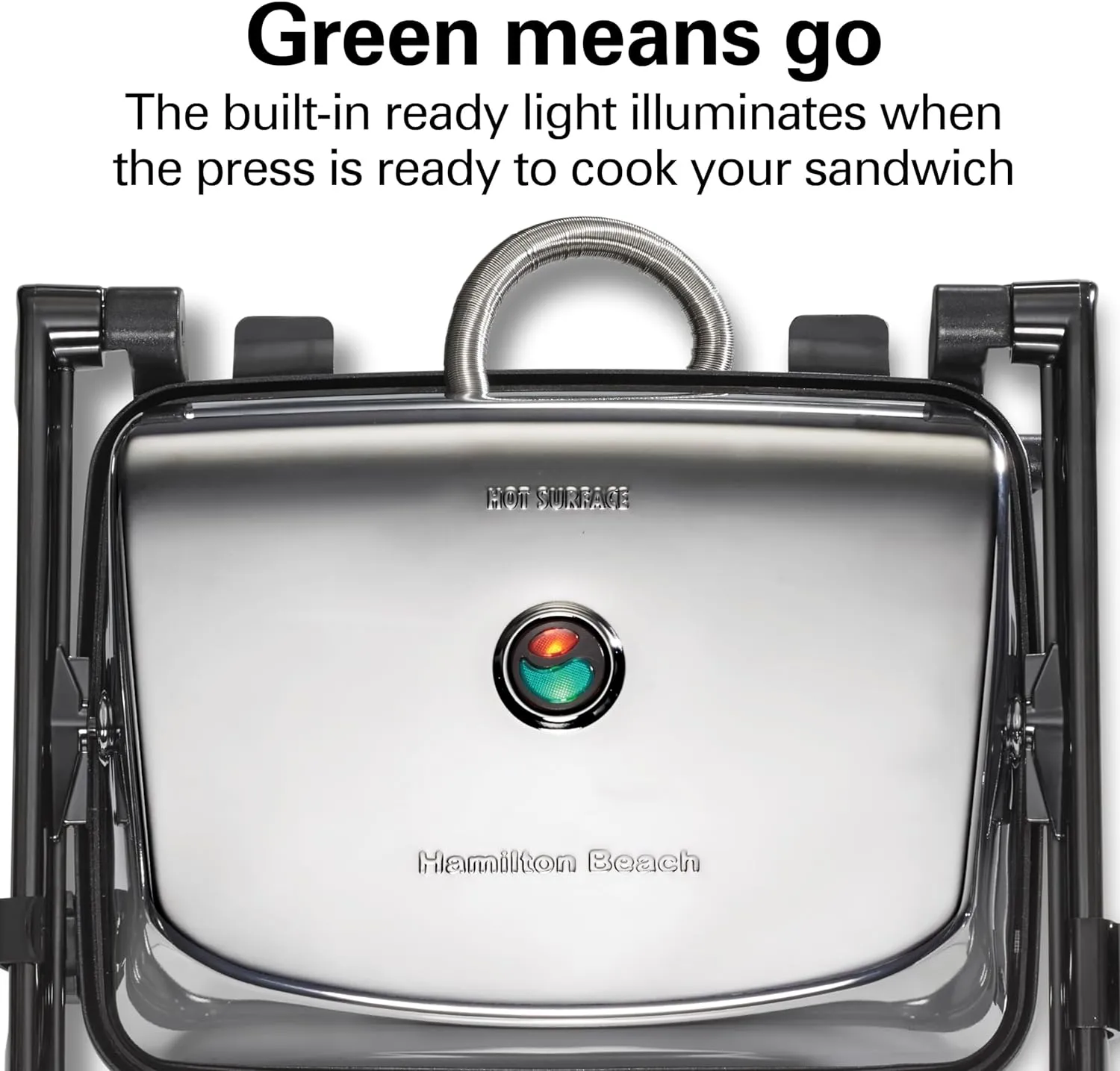 Hamilton Beach Panini Press Sandwich Maker & Electric Indoor Grill with Locking Lid, Opens 180 Degrees for any Thickness for Quesadillas, Burgers & More, Nonstick 8" x 10" Grids, Chrome (25460AG)