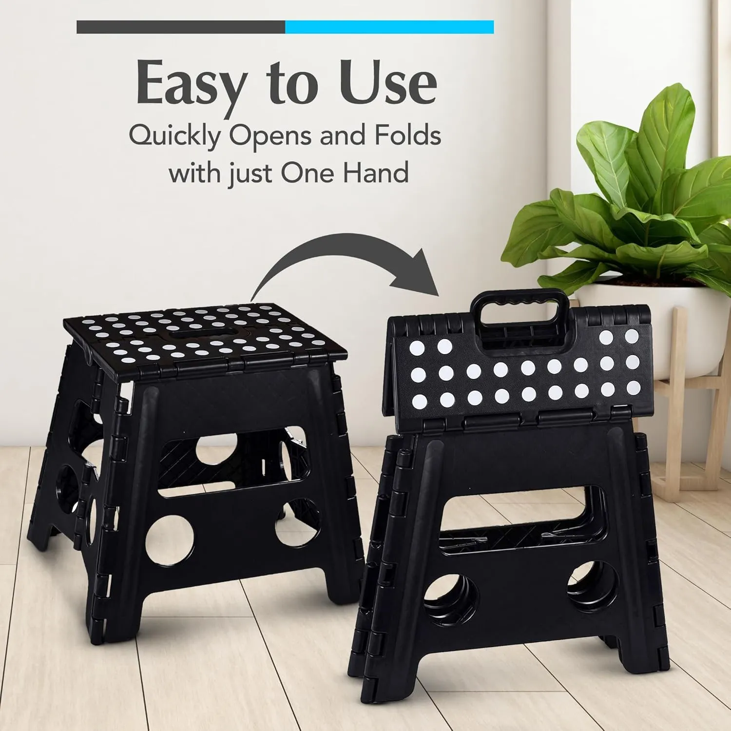Handy Laundry Folding Lightweight Step Stool is Sturdy Enough to Support Adults and Safe Enough for Kids. Opens Easy with One Flip. Great for Kitchen, Bathroom or Bedroom. (Black- 13 inch)