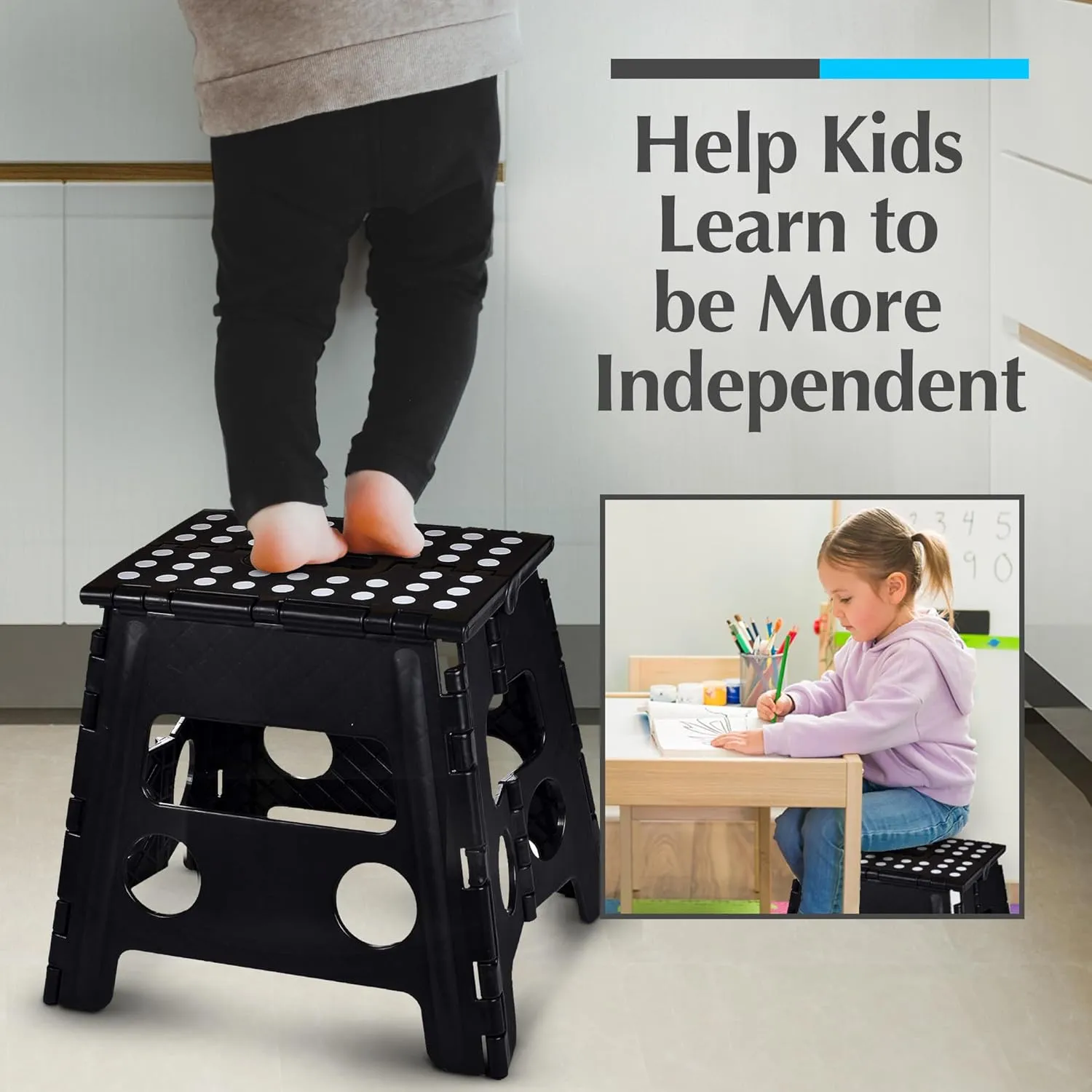Handy Laundry Folding Lightweight Step Stool is Sturdy Enough to Support Adults and Safe Enough for Kids. Opens Easy with One Flip. Great for Kitchen, Bathroom or Bedroom. (Black- 13 inch)