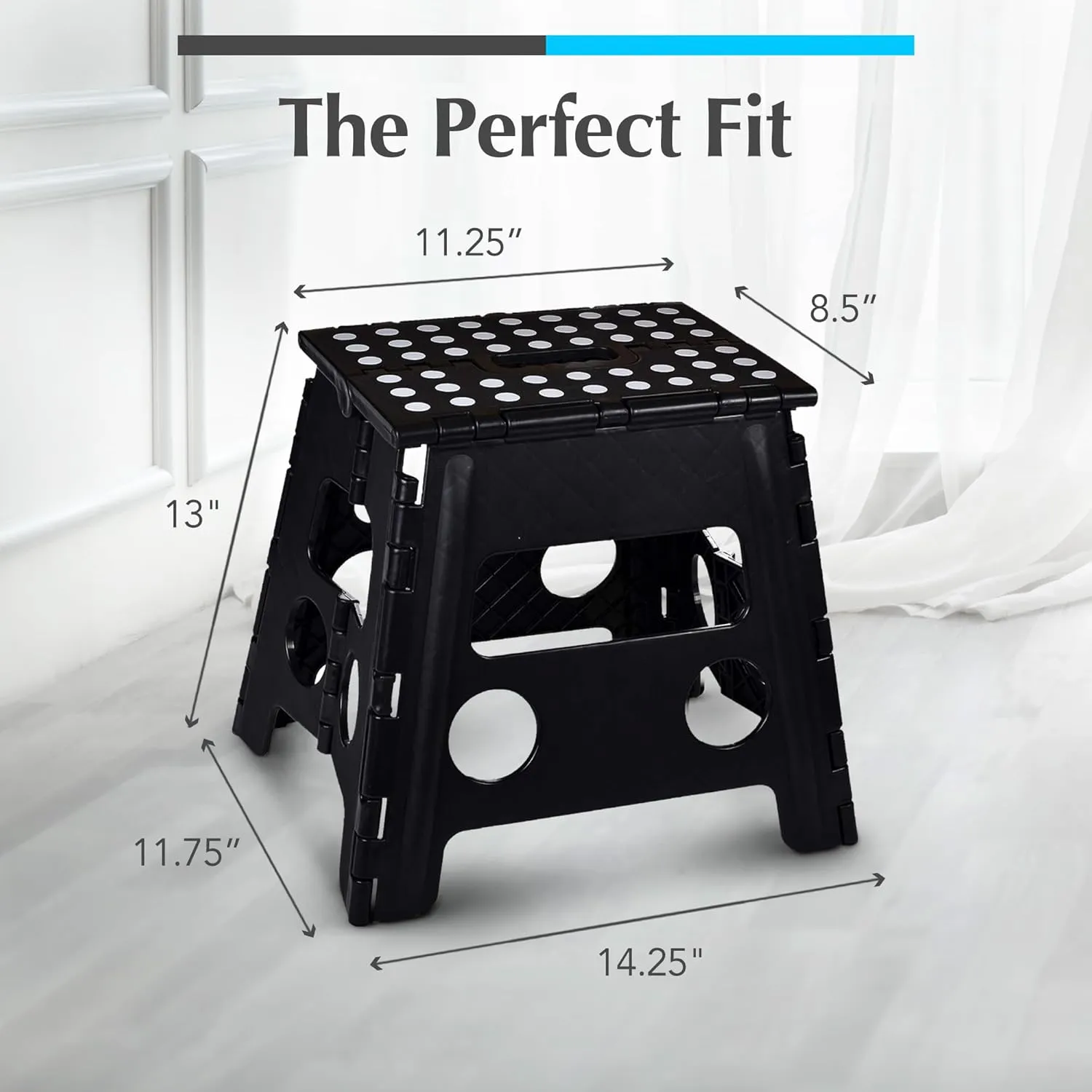 Handy Laundry Folding Lightweight Step Stool is Sturdy Enough to Support Adults and Safe Enough for Kids. Opens Easy with One Flip. Great for Kitchen, Bathroom or Bedroom. (Black- 13 inch)