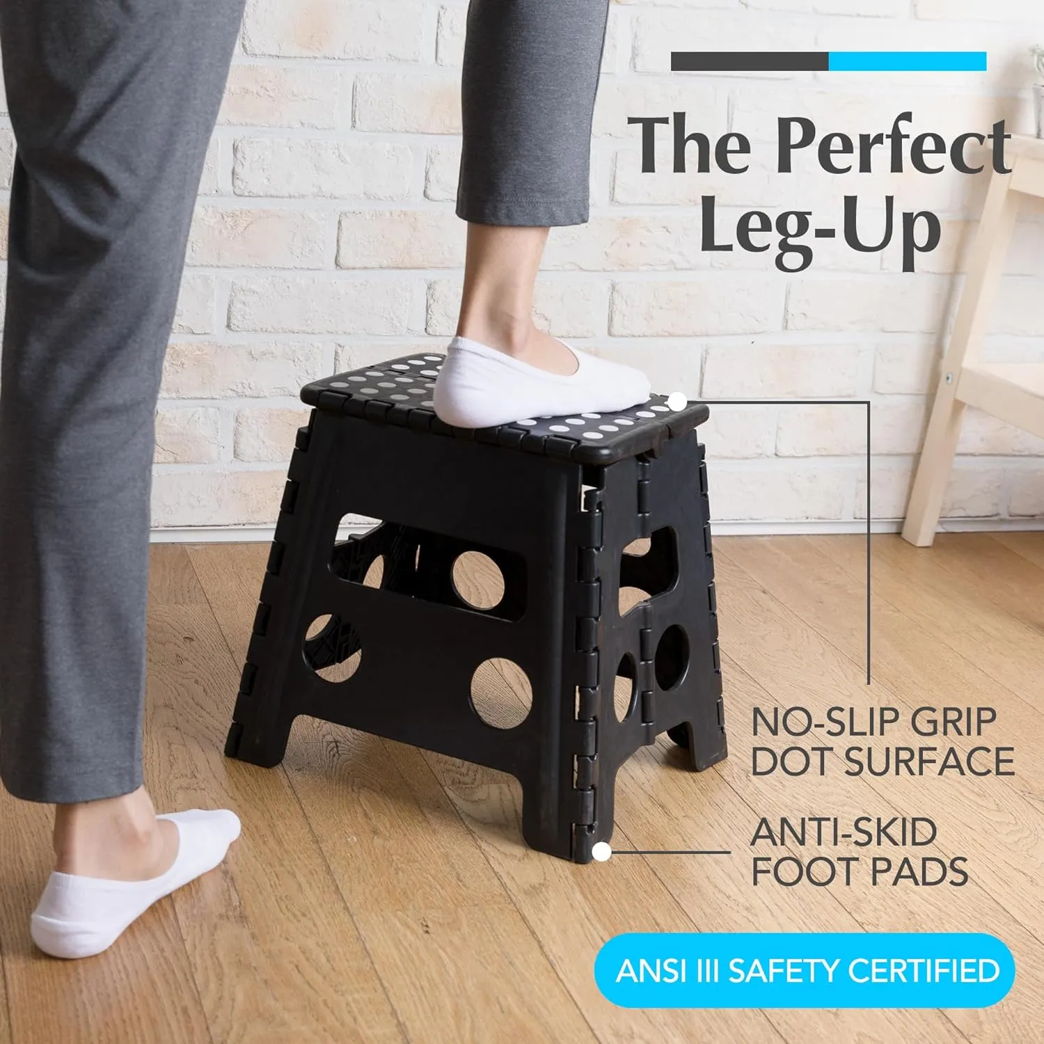 Handy Laundry Folding Lightweight Step Stool is Sturdy Enough to Support Adults and Safe Enough for Kids. Opens Easy with One Flip. Great for Kitchen, Bathroom or Bedroom. (Black- 13 inch)