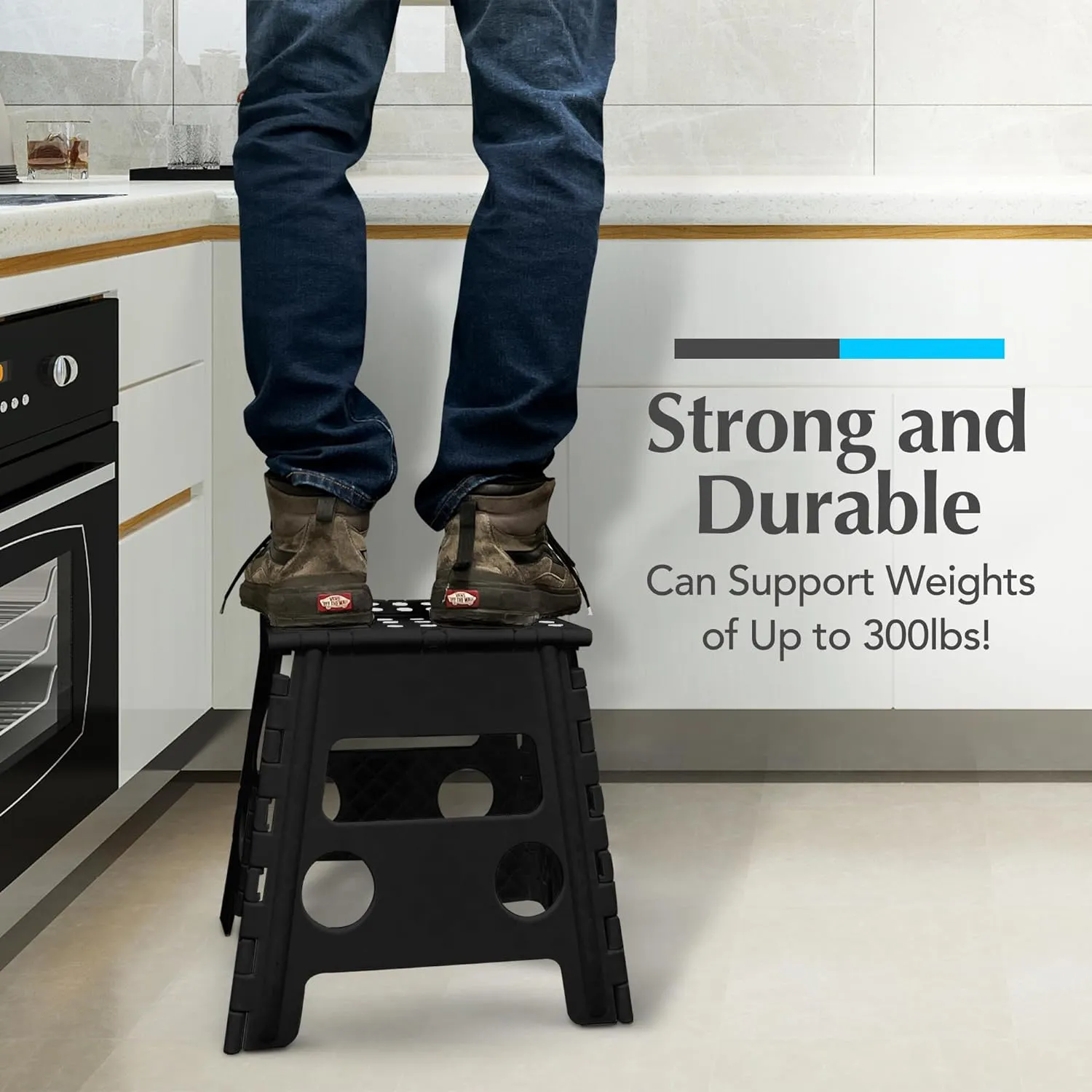 Handy Laundry Folding Lightweight Step Stool is Sturdy Enough to Support Adults and Safe Enough for Kids. Opens Easy with One Flip. Great for Kitchen, Bathroom or Bedroom. (Black- 13 inch)