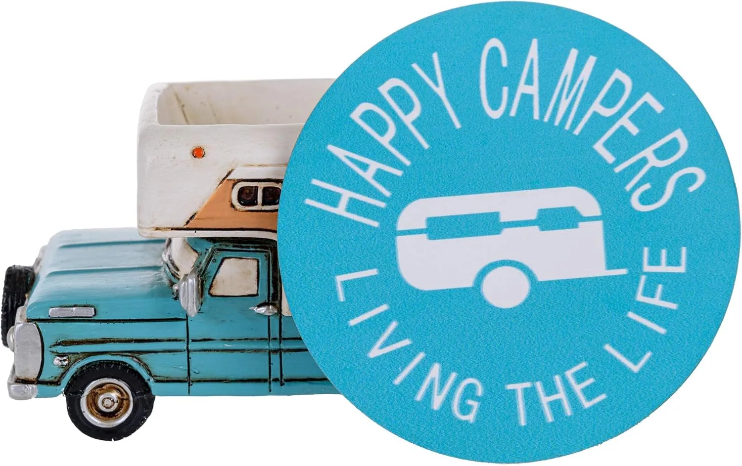 Happy Camper Car Truck RV Coasters - Rustic Home Decor for Drinks - Living Room Table Dining Bar Camp Coasters