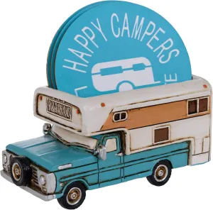 Happy Camper Car Truck RV Coasters - Rustic Home Decor for Drinks - Living Room Table Dining Bar Camp Coasters