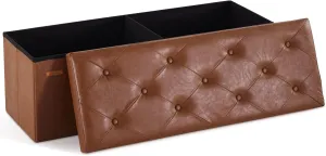HAUSFRAU 43.5 Inches Ottoman with Storage Bench, Folding Ottoman Bench Foot Rest Stool, Bedroom Bench, Holds up to 660 lb, Faux Leather Retro Brown