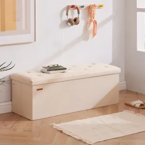HAUSFRAU 43.5 Inches Ottoman with Storage Bench, Folding Ottoman Bench Foot Rest Stool, Bedroom Bench, Holds up to 660 lb, Linen Beige