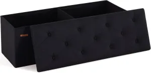 HAUSFRAU 43.5 Inches Ottoman with Storage Bench, Folding Ottoman Bench Foot Rest Stool, Bedroom Bench, Holds up to 660 lb, Linen Black