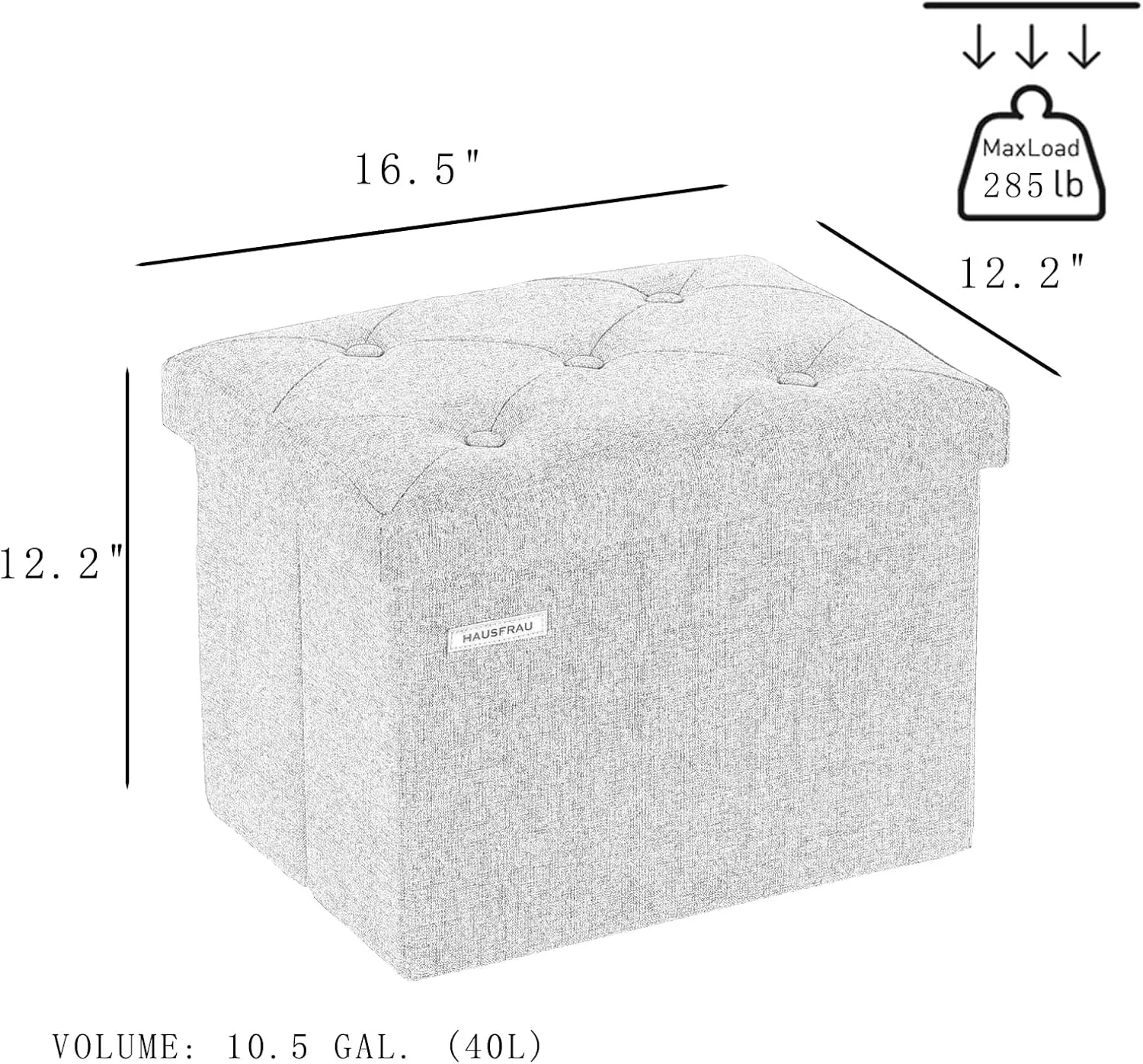 HAUSFRAU Storage Ottoman Foot Rest Stool, Small Folding Ottoman with Storage, Tufted Square Cube Footrest, Linen Grey