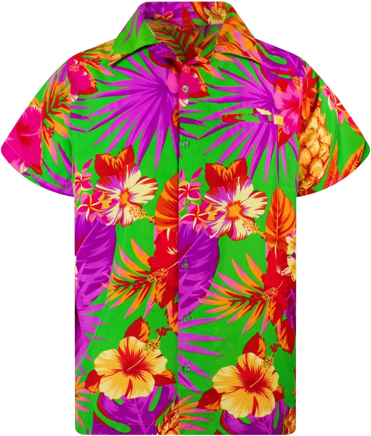 Hawaiian-Shirt Men Short-Sleeve Front-Pocket Stylish Funky Pineapple Fruits Tropical Unisex