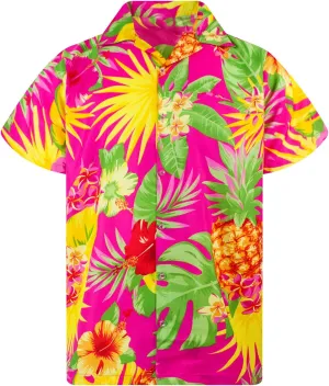 Hawaiian-Shirt Men Short-Sleeve Front-Pocket Stylish Funky Pineapple Fruits Tropical Unisex