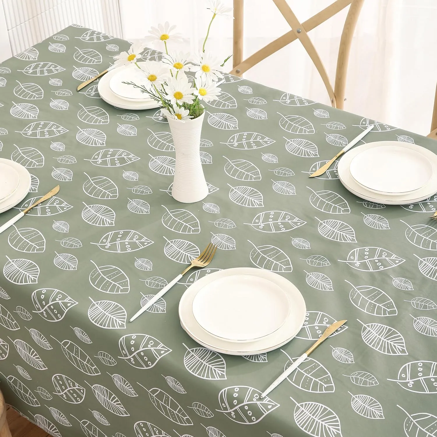 Heavy Duty Vinyl Tablecloth with Flannel Backing Waterproof Oil-Proof Plastic Table Cloth Stain-Resistant Wipeable Rectangle or Square Table Cover for Dining, Camping (Fallen Leaves, 60X102 Inch)