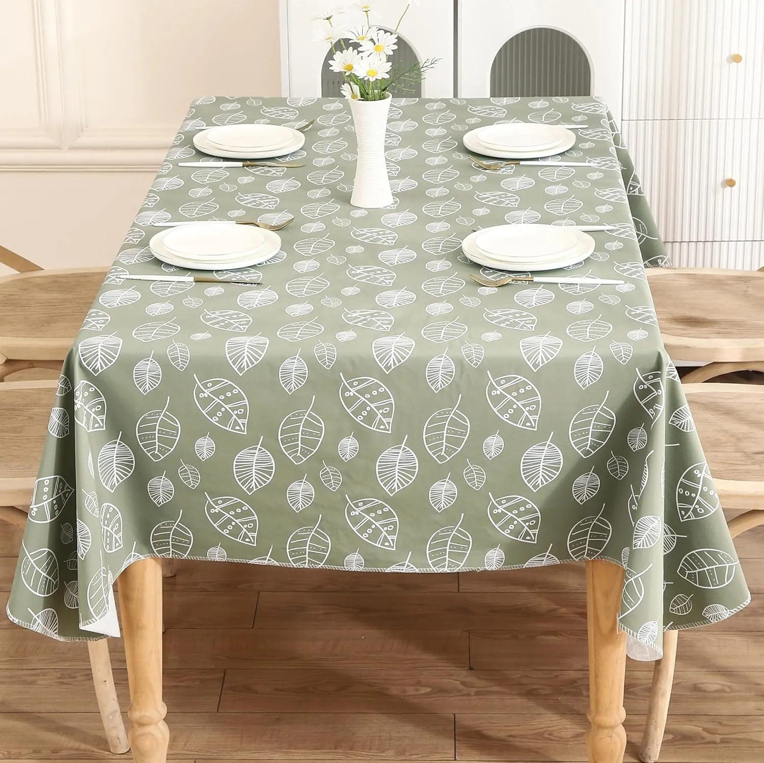 Heavy Duty Vinyl Tablecloth with Flannel Backing Waterproof Oil-Proof Plastic Table Cloth Stain-Resistant Wipeable Rectangle or Square Table Cover for Dining, Camping (Fallen Leaves, 60X102 Inch)
