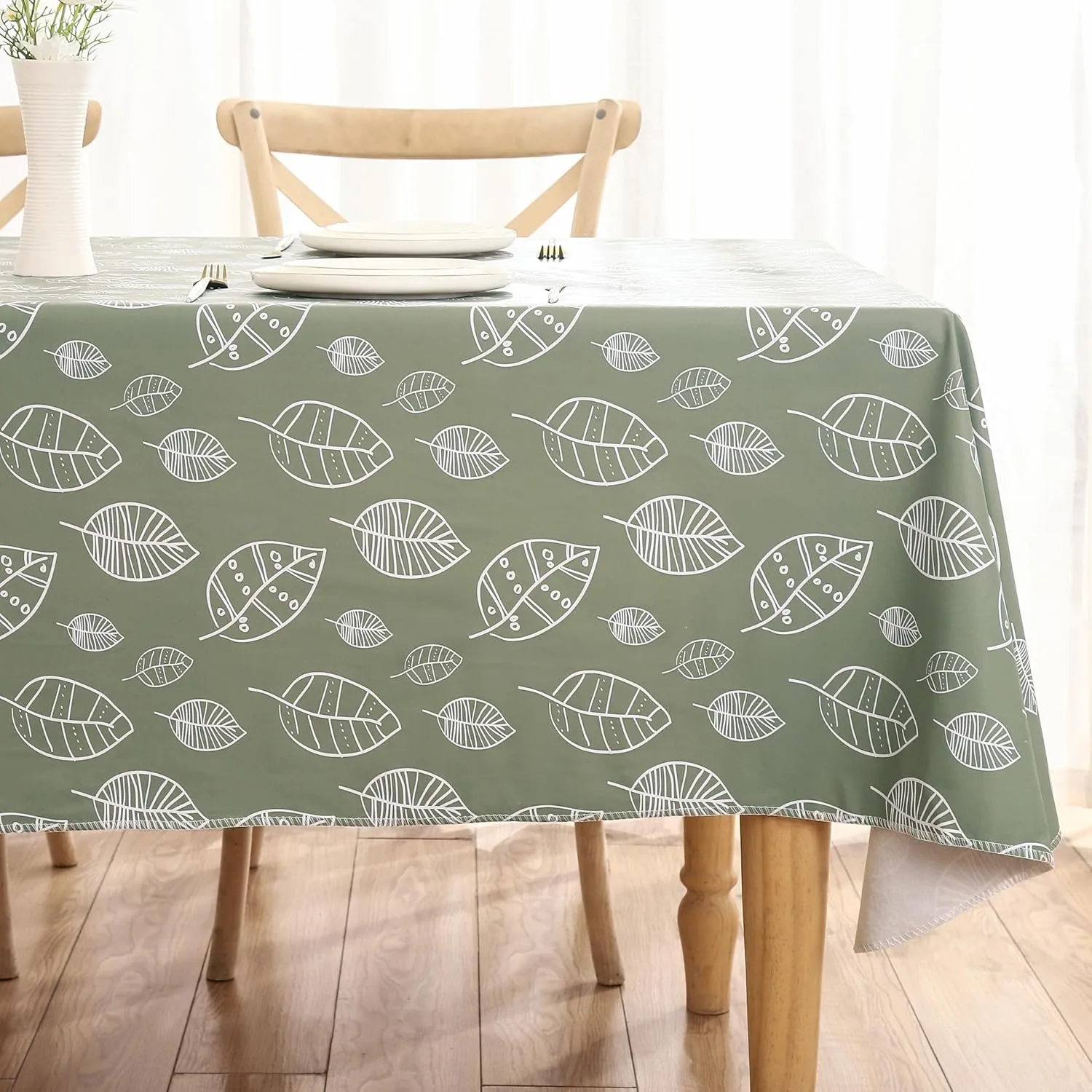Heavy Duty Vinyl Tablecloth with Flannel Backing Waterproof Oil-Proof Plastic Table Cloth Stain-Resistant Wipeable Rectangle or Square Table Cover for Dining, Camping (Fallen Leaves, 60X102 Inch)