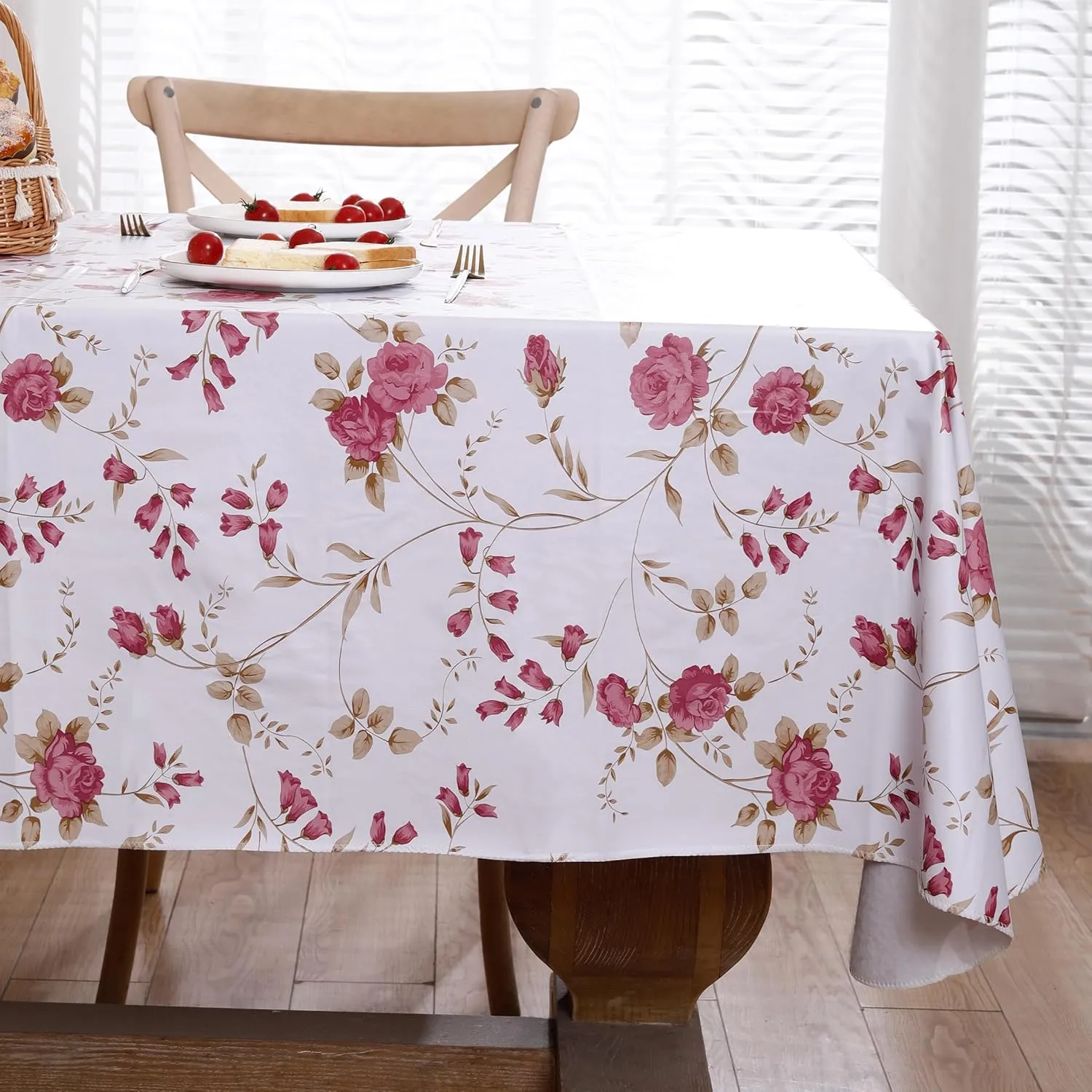 Heavy Duty Vinyl Tablecloth with Flannel Backing Waterproof Oil-Proof Plastic Table Cloth Stain-Resistant Wipeable Rectangle or Square Table Cover for Dining, Camping (Flower, 60X102 Inch)
