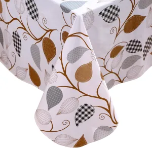 Heavy Duty Vinyl Tablecloth with Flannel Backing Waterproof Oil-Proof Plastic Table Cloth Stain-Resistant Wipeable Rectangle or Square Table Cover for Dining, Camping (Leaves, 60X102 Inch)