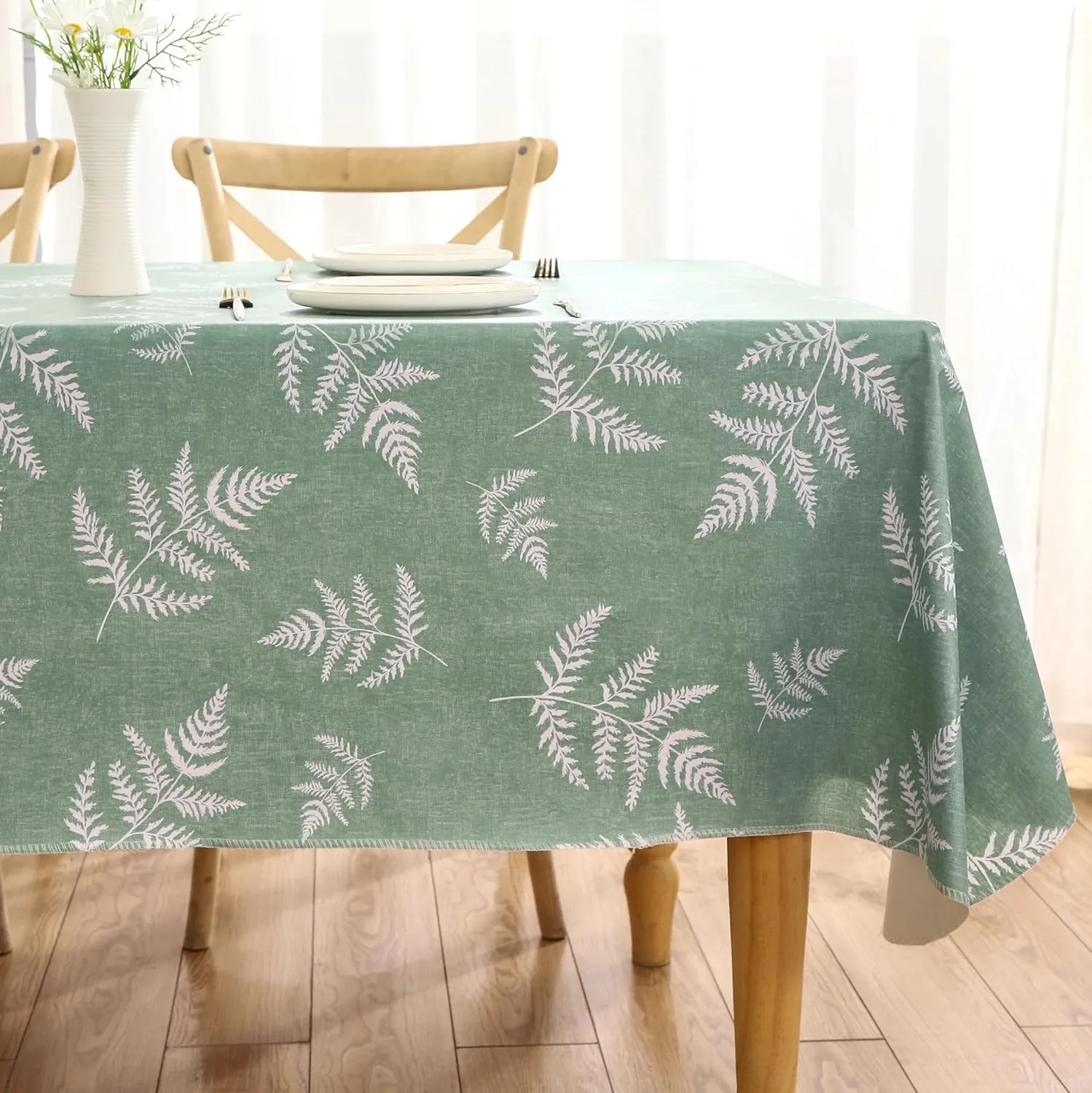 Heavy Duty Vinyl Tablecloth with Flannel Backing Waterproof Oil-Proof Plastic Table Cloth Stain-Resistant Wipeable Rectangle or Square Table Cover for Dining, Camping (Mimosa, 60X84 Inch)