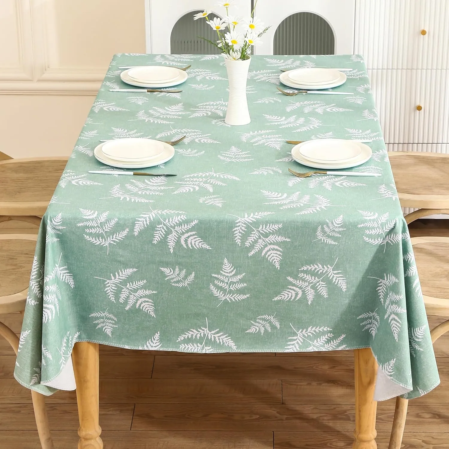 Heavy Duty Vinyl Tablecloth with Flannel Backing Waterproof Oil-Proof Plastic Table Cloth Stain-Resistant Wipeable Rectangle or Square Table Cover for Dining, Camping (Mimosa, 60X84 Inch)