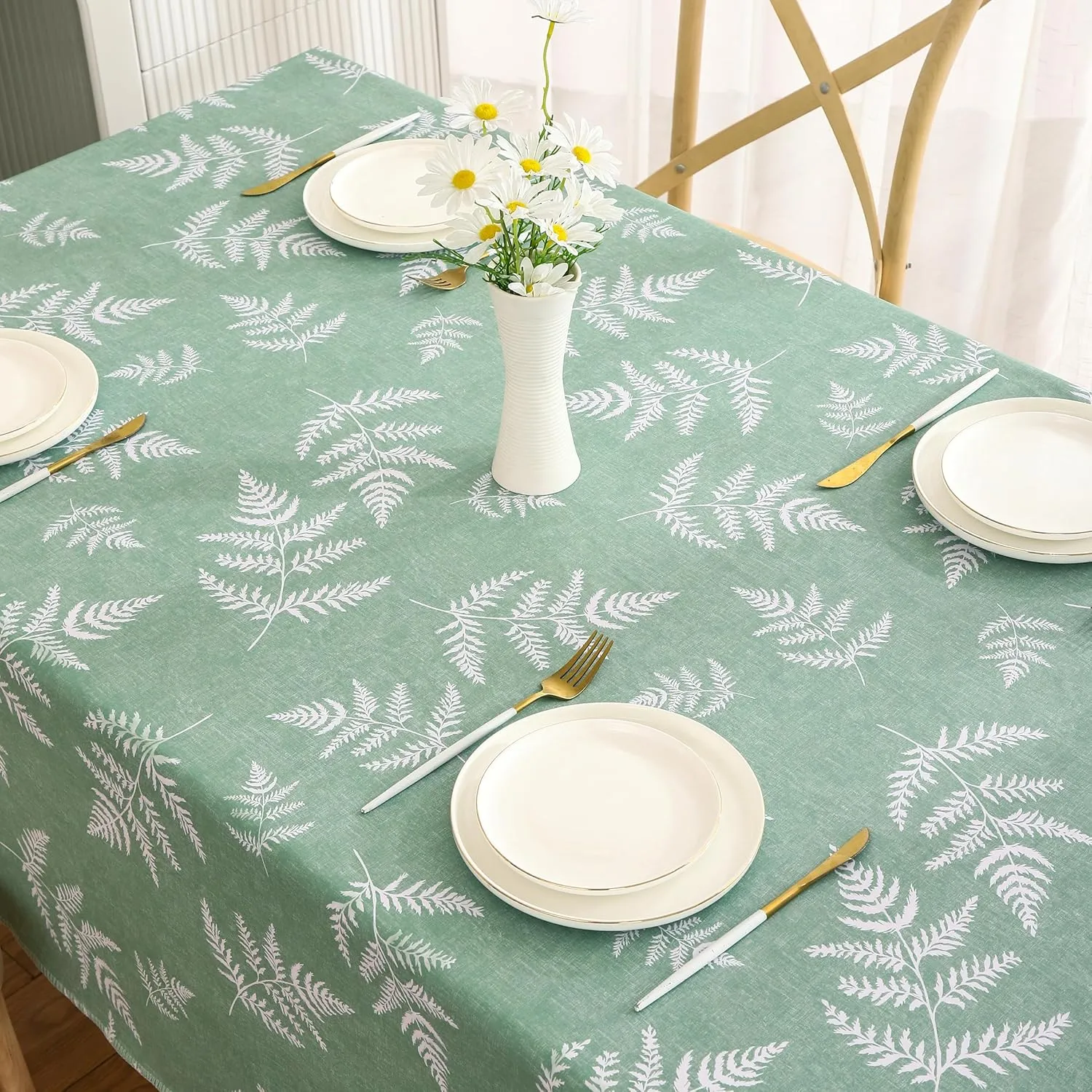 Heavy Duty Vinyl Tablecloth with Flannel Backing Waterproof Oil-Proof Plastic Table Cloth Stain-Resistant Wipeable Rectangle or Square Table Cover for Dining, Camping (Mimosa, 60X84 Inch)