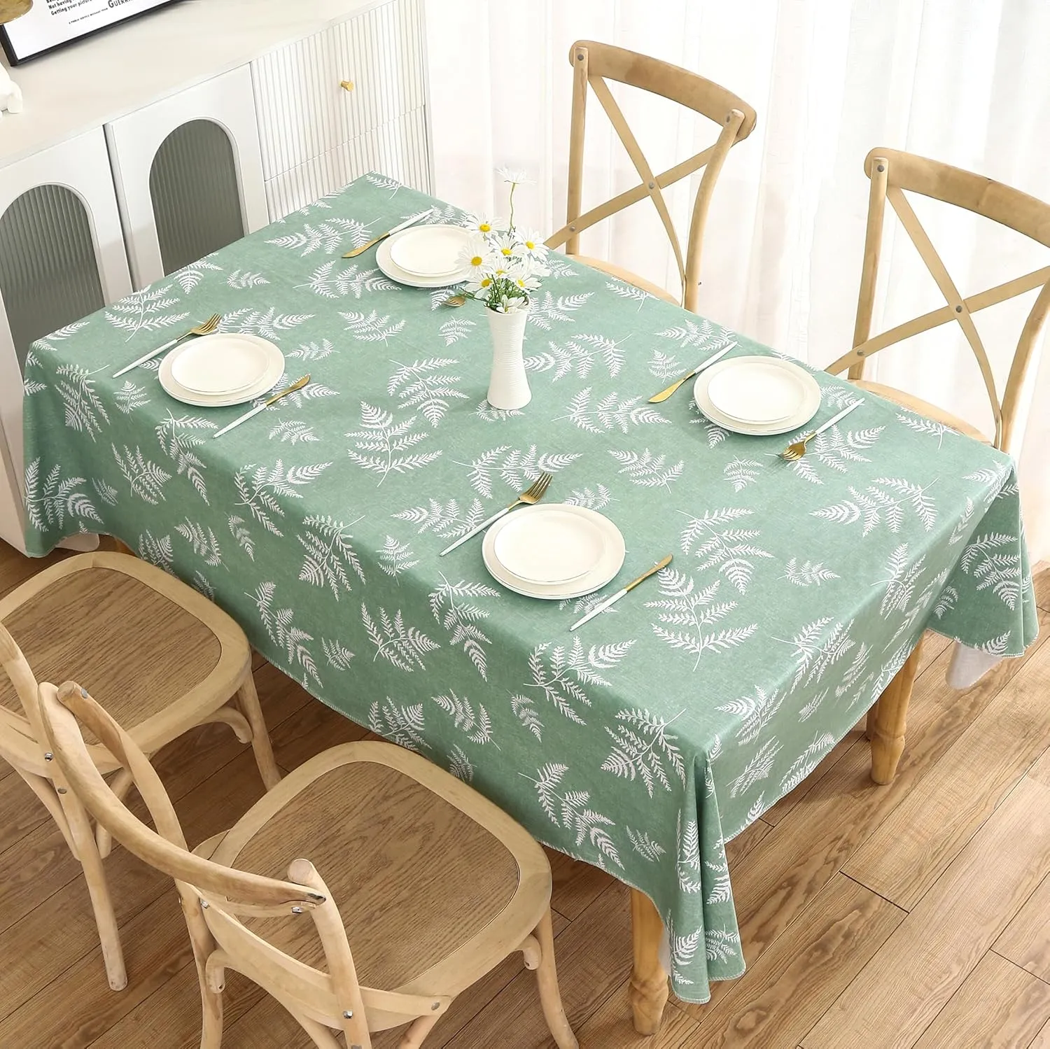Heavy Duty Vinyl Tablecloth with Flannel Backing Waterproof Oil-Proof Plastic Table Cloth Stain-Resistant Wipeable Rectangle or Square Table Cover for Dining, Camping (Mimosa, 60X84 Inch)