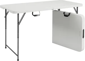 Height Adjustable 4 FT Granite White Folding Table – Premium 4 Foot Folding Table Ideal for Camping, Picnic, Party or as Kids Table