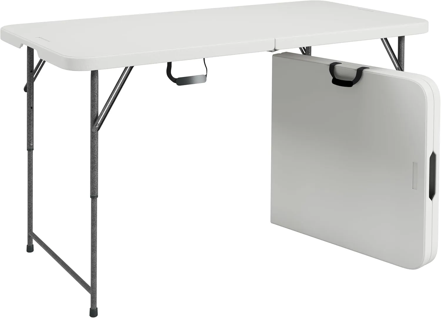 Height Adjustable 4 FT Granite White Folding Table – Premium 4 Foot Folding Table Ideal for Camping, Picnic, Party or as Kids Table
