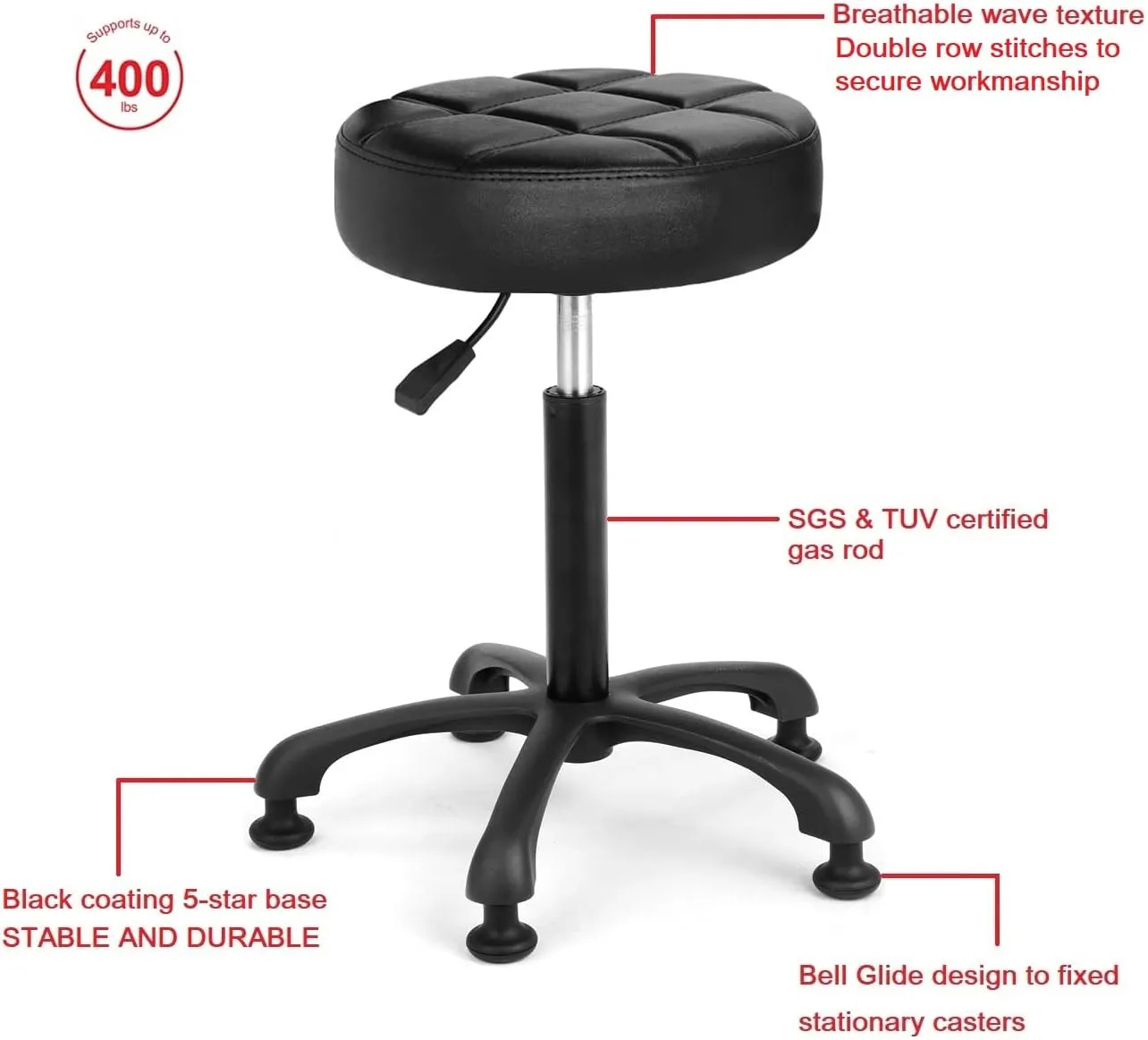 Height Adjustable Heavy Duty Stools Salon Stool Chair with Bell Glides for Home Bar Kitchen Office Shop Tattoo Lash Tech Pedicure (Black with Bell Glides, Height 22 to 30 in)