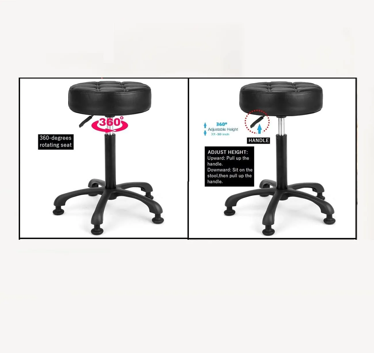 Height Adjustable Heavy Duty Stools Salon Stool Chair with Bell Glides for Home Bar Kitchen Office Shop Tattoo Lash Tech Pedicure (Black with Bell Glides, Height 22 to 30 in)