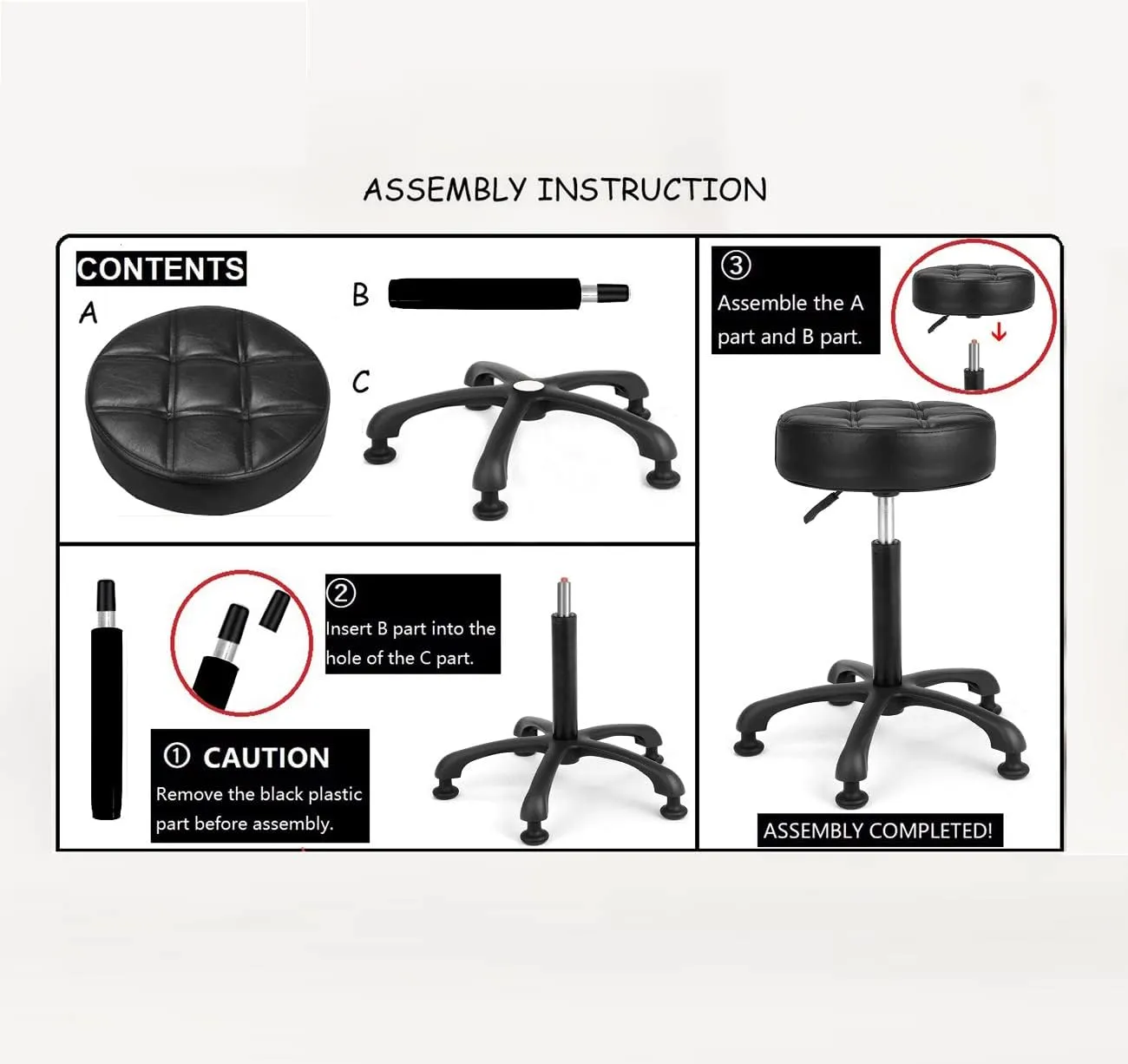 Height Adjustable Heavy Duty Stools Salon Stool Chair with Bell Glides for Home Bar Kitchen Office Shop Tattoo Lash Tech Pedicure (Black with Bell Glides, Height 22 to 30 in)