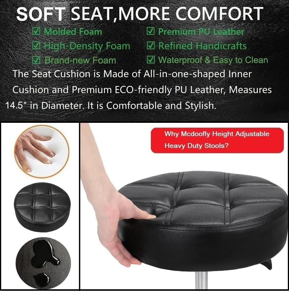 Height Adjustable Heavy Duty Stools Salon Stool Chair with Bell Glides for Home Bar Kitchen Office Shop Tattoo Lash Tech Pedicure (Black with Bell Glides, Height 22 to 30 in)