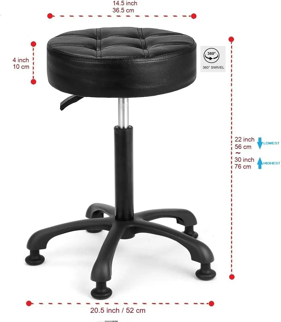 Height Adjustable Heavy Duty Stools Salon Stool Chair with Bell Glides for Home Bar Kitchen Office Shop Tattoo Lash Tech Pedicure (Black with Bell Glides, Height 22 to 30 in)
