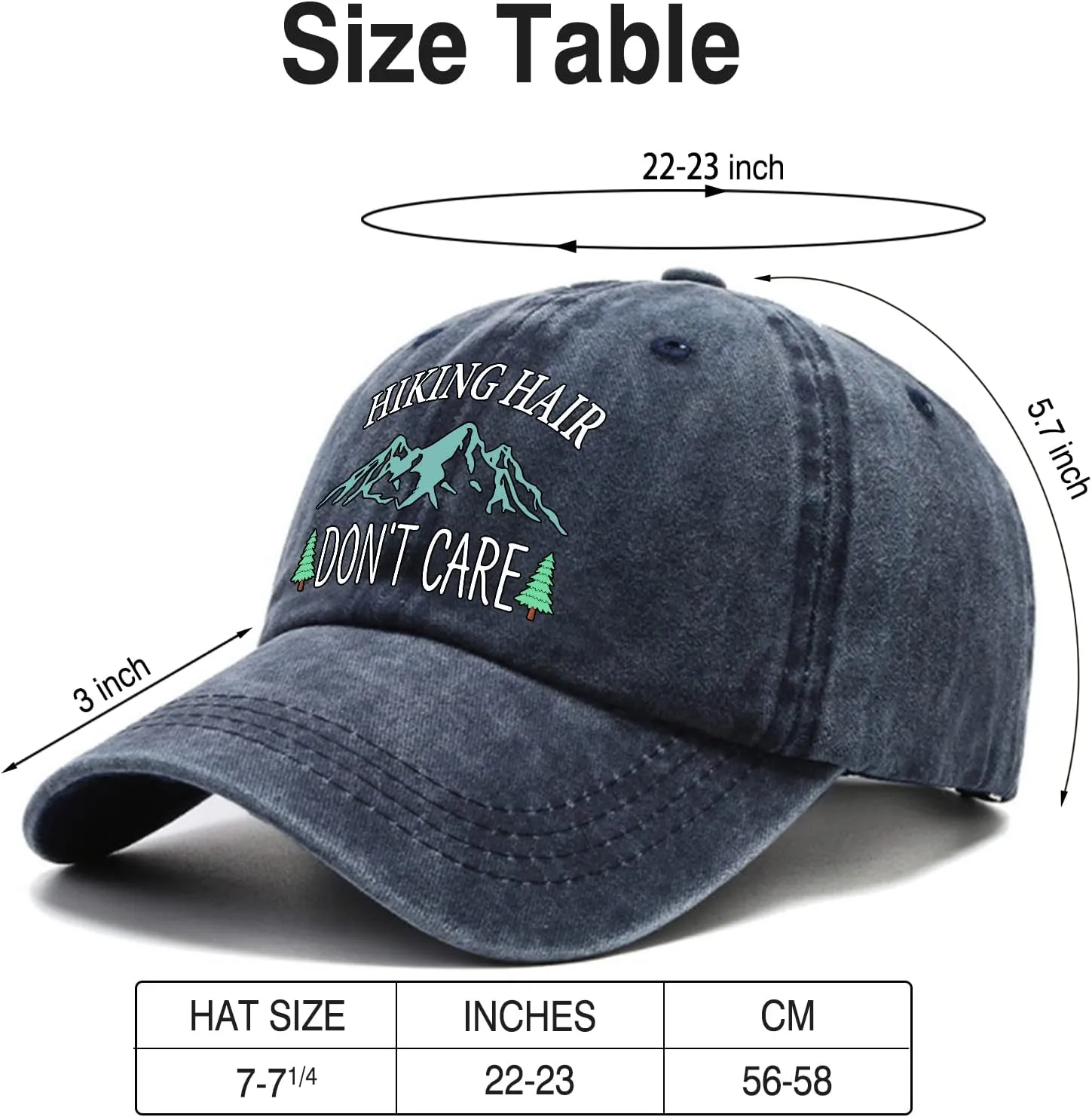 Hiking Hair Don't Care Baseball Cap, Vintage Adjustable Cotton Cap, Birthday Thank You Gifts for Camping Lovers Hiker